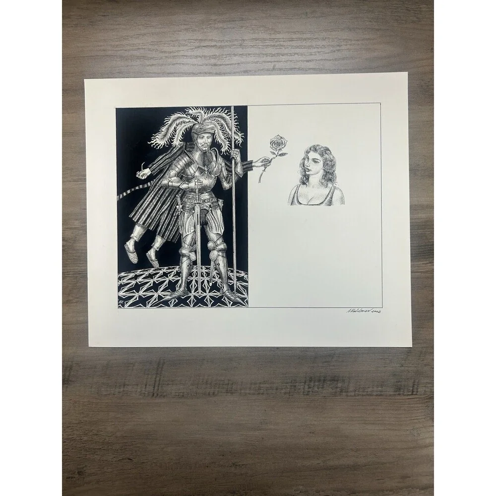 Original Alexander Valdman 2002 Signed Pen & Ink Drawing - Knight